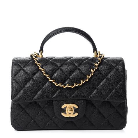 chanel caviar quilted mini top handle rectangular flap black|Flap Bags .